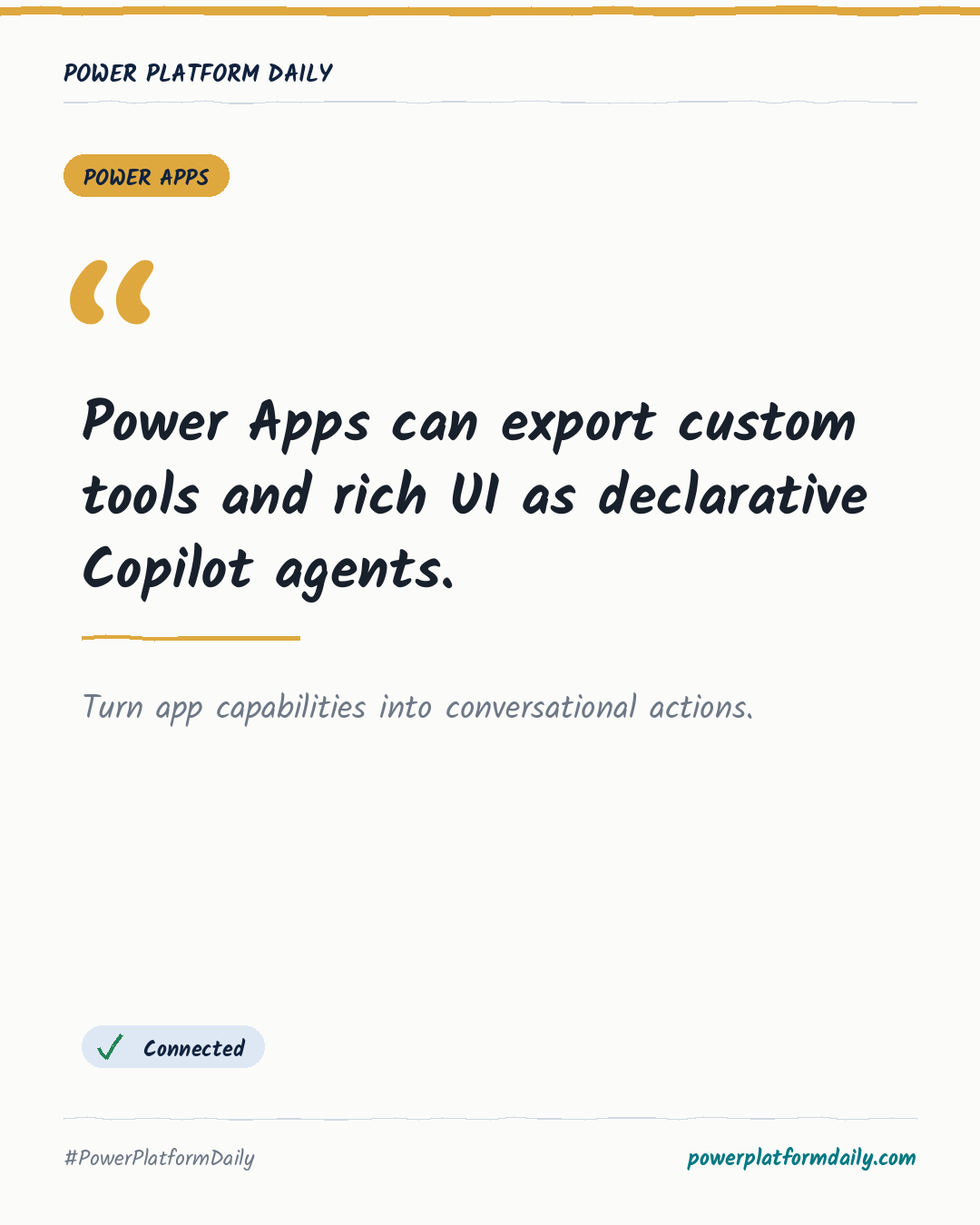 News-Karte: Power Apps can export custom tools and rich UI as declarative Copilot agents.