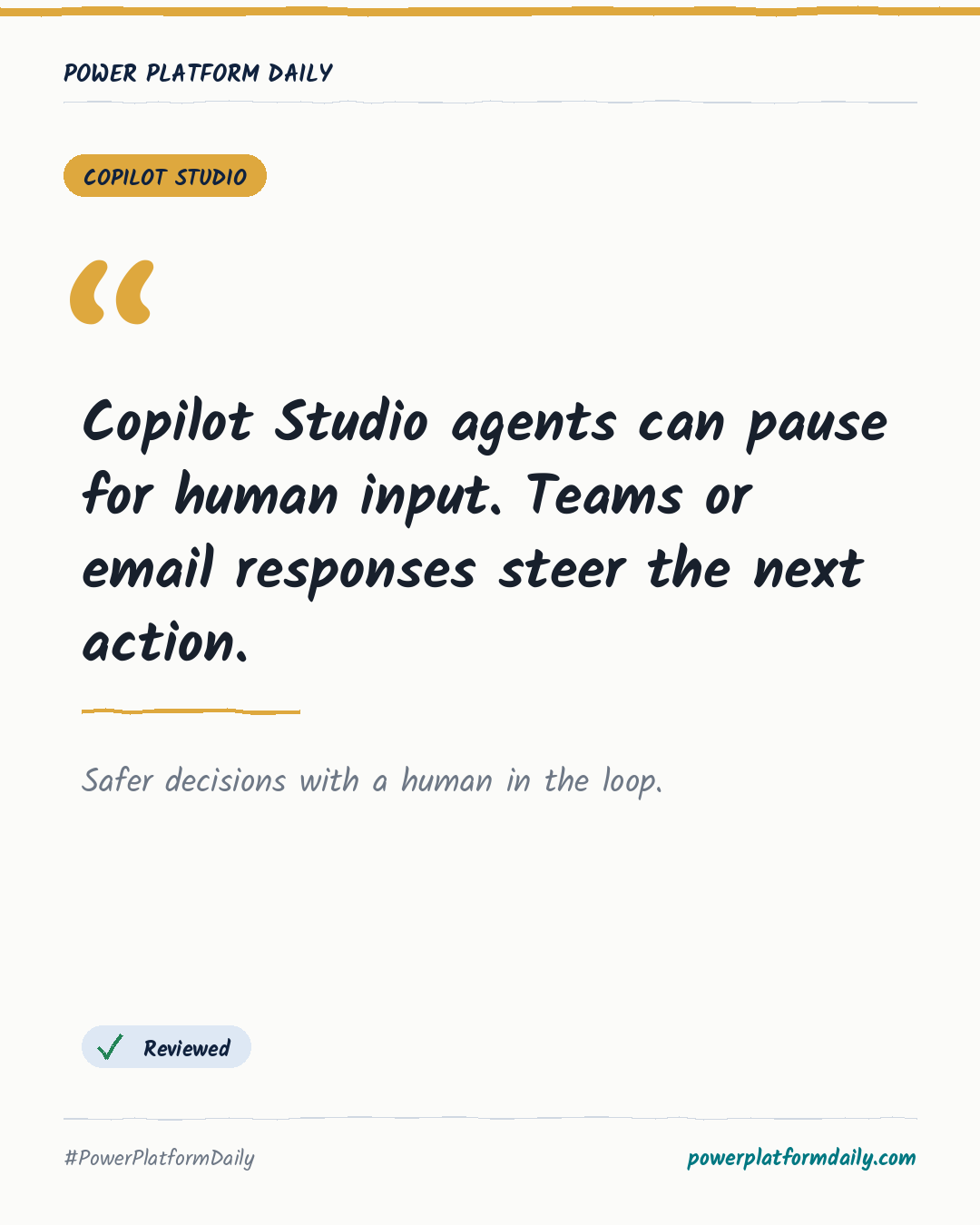 News-Karte: Copilot Studio agents can pause for human input. Teams or email responses steer the next action.