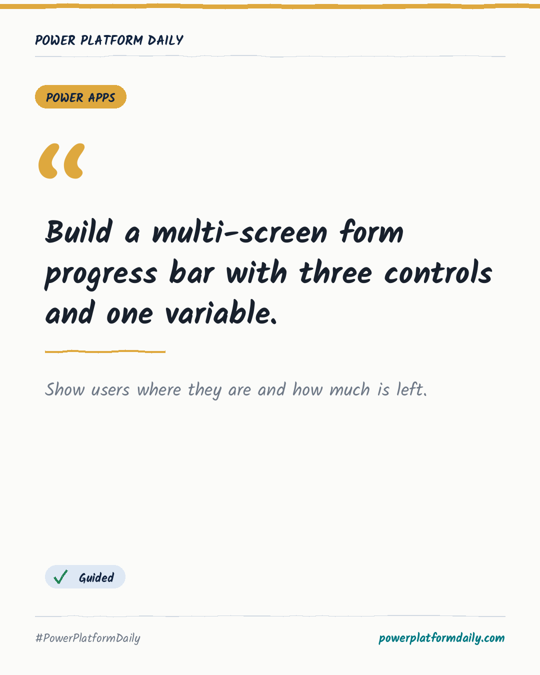 News-Karte: Build a multi-screen form progress bar with three controls and one variable.
