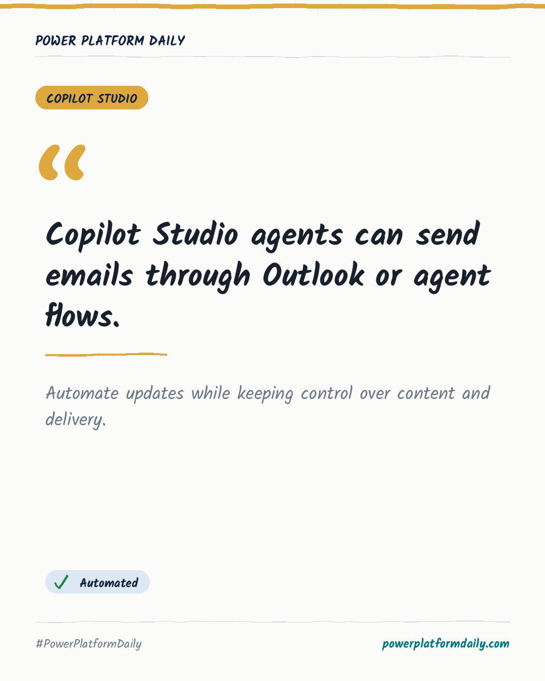 News-Karte: Copilot Studio agents can send emails through Outlook or agent flows.