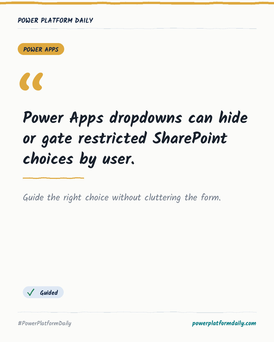 News card: Power Apps dropdowns can hide or gate restricted SharePoint choices by user.