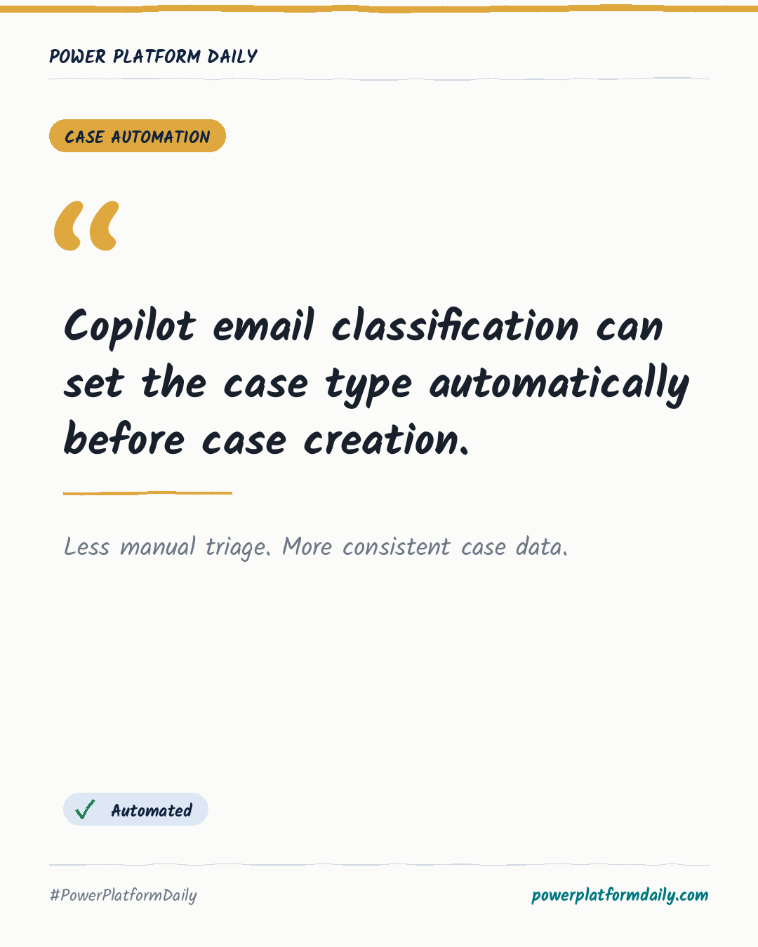 News card: Copilot email classification can set the case type automatically before case creation.